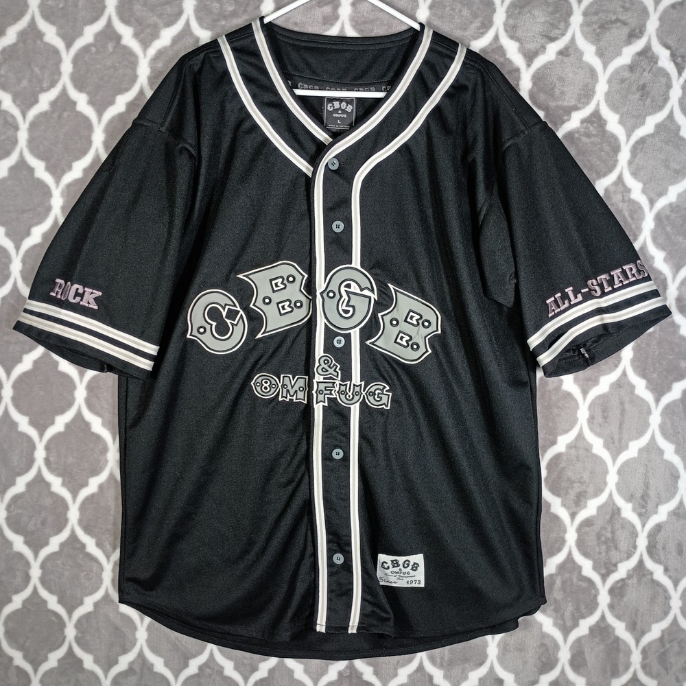 CBGB Shirt Men L Black OMFUG 73 Punk Rock New York Button Front Baseball Jersey